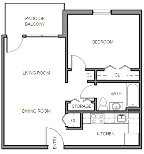 One Bedroom One Bathroom Floor Plan at Highland Glen Apartments, Massachusetts, 02090